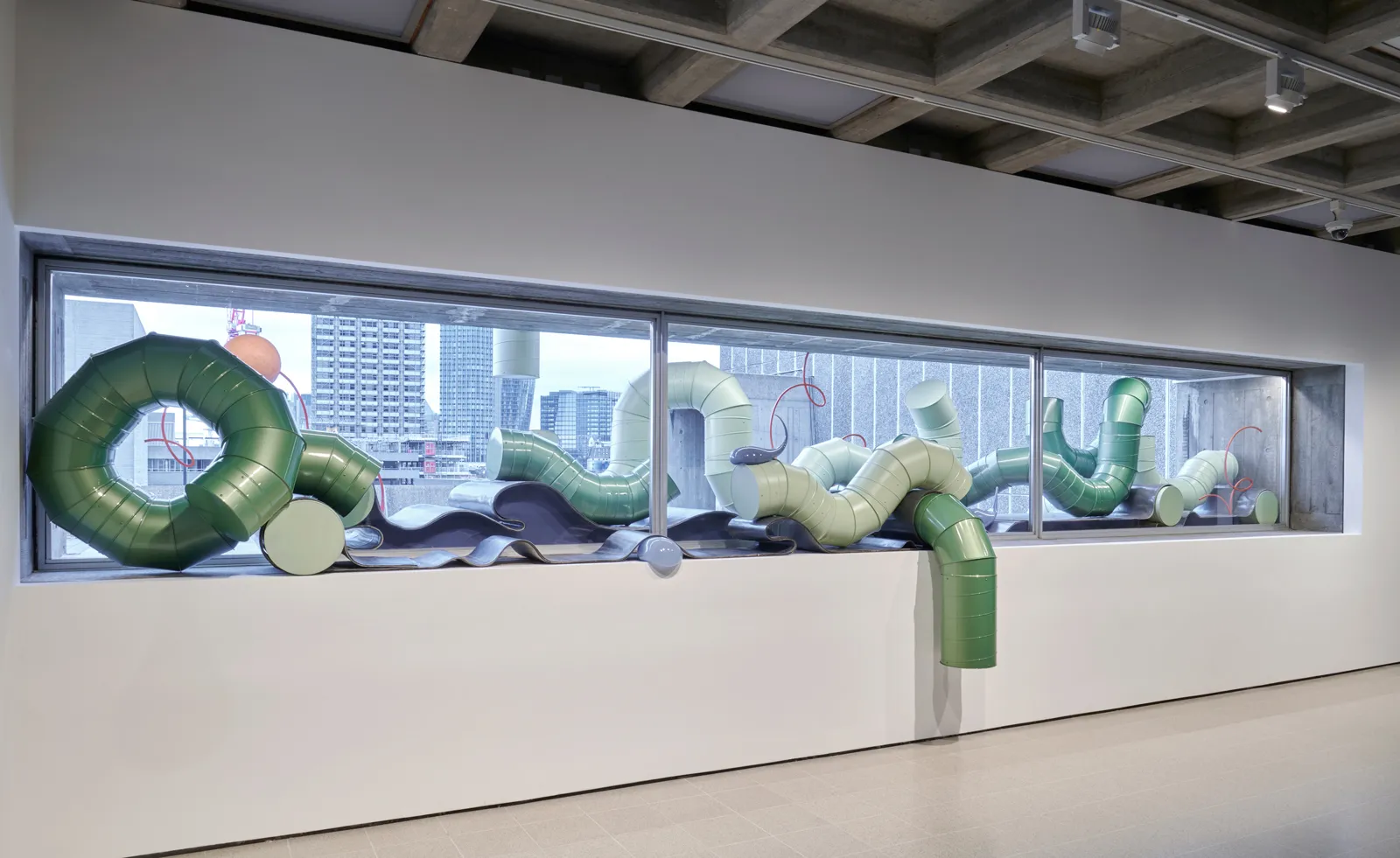 installation snakes along window ledge at Hayward Gallery, 'When Forms Come Alive’ exhibition